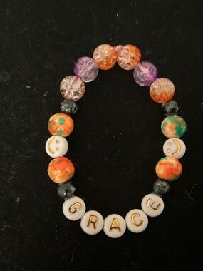 GRACE Inspirational Stretch Bracelet-Orange, Purple, Green & Black-Gold Letters